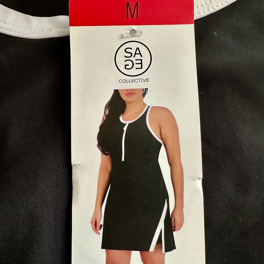 Sage Athletic Midi Dress With Shorts Size M Black Stretch Interlock Fabric (NEW)